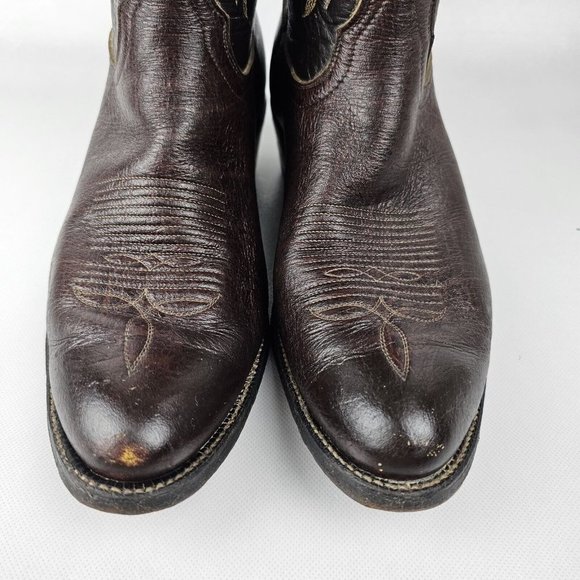VTG Tony Lama Men 10.5 Chocolate Leather Cowboy Western Pointed Toe Boot TwoTone - Picture 2 of 6